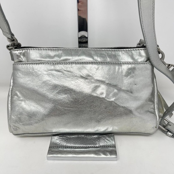 Lucky Brand Koda Crossbody Silver Metallic Topanga Leather Flashy Shiny Party - Picture 7 of 15